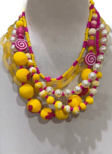 Pink and Yellow Beaded Necklace