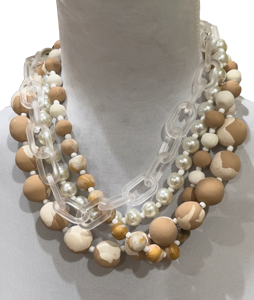 White and Tan Beaded Necklace