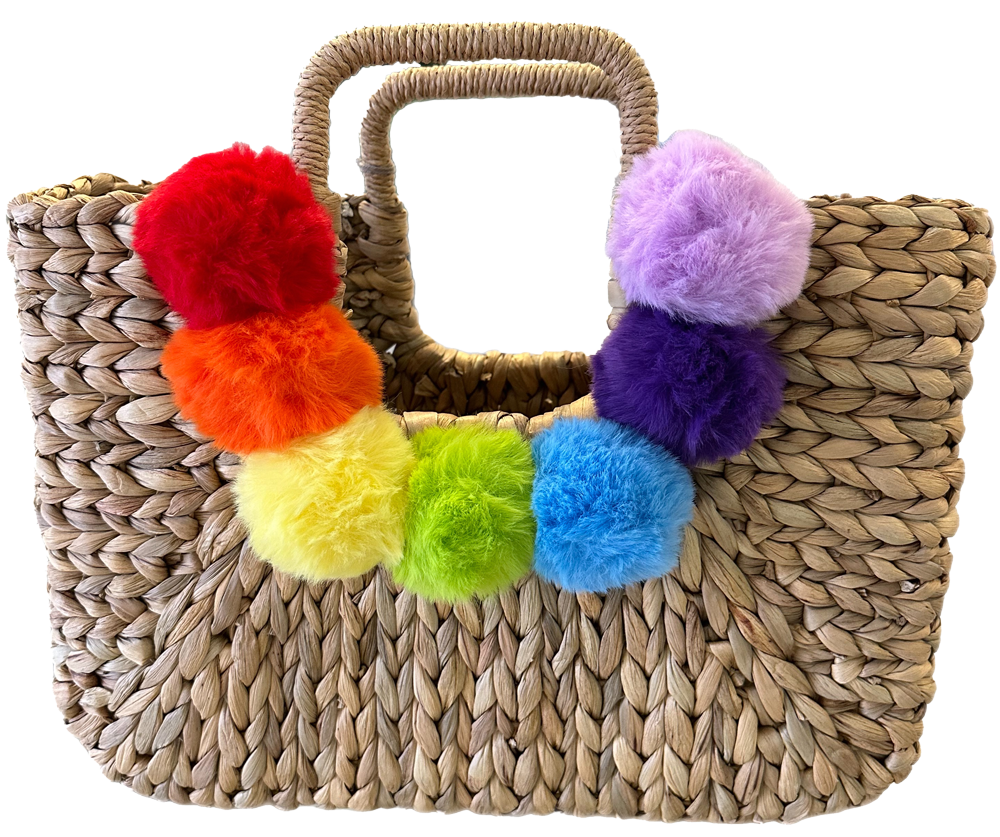 Woven Statement Bag: Rainbow Poms