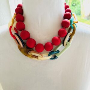 Statement Handmade Necklace in Red with Multi Chunky Chain