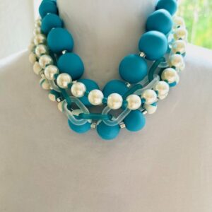Statement Handmade Necklace in Turquoise with Pearls