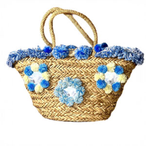 Statement Pom Pom Bag in Periwinkle and Cream