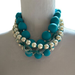 Statement Handmade Necklace in Turquoise with Pearls