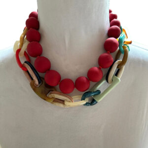Statement Handmade Necklace in Red with Multi Chunky Chain