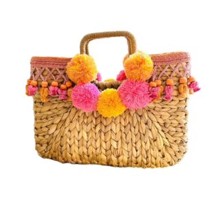 Palm Beach Straw Bag in Pink and Orange