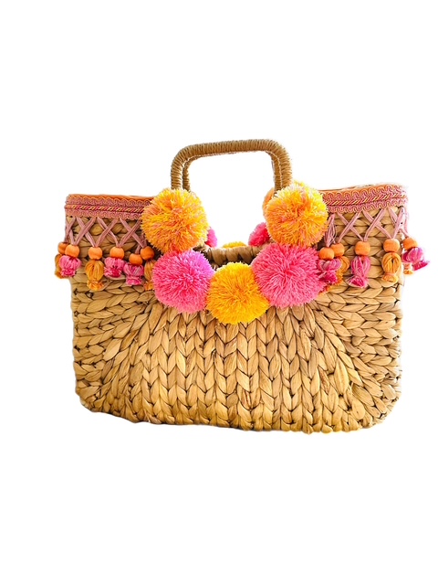 Palm Beach Straw Bag in Pink and Orange