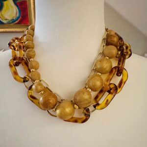 STATEMENT HAND-MADE CHUNKY BEADED GOLD NECKLACE WITH LINKS